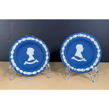 Wedgwood Jasper Royal Blue Queen and Duke of Edinburgh Plates 4.75" Pair