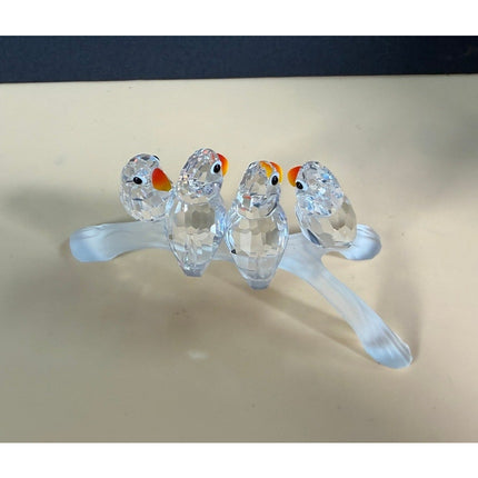 Swarovski Crystal Baby Lovebirds on Branch Figurine 4 Parrot Birds
