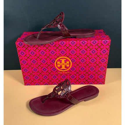 Tory Burch Miller Thong Sandals Claret Burgundy Croc Emboss Women's 6.5 NIB
