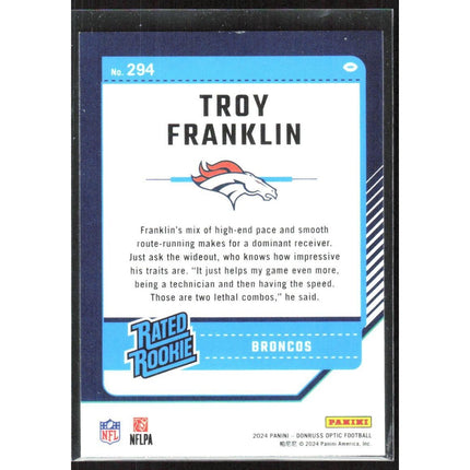 Troy Franklin 2024 Donruss Optic #294 RC Denver Broncos
