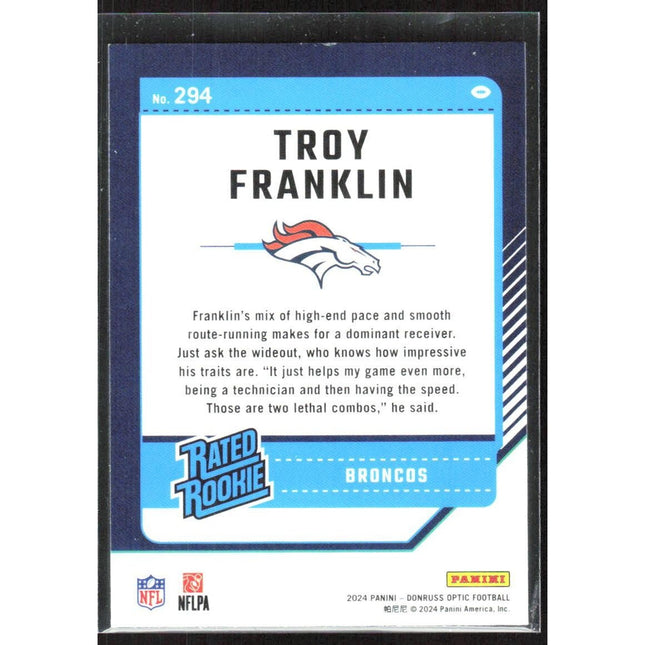 Troy Franklin 2024 Donruss Optic #294 RC Denver Broncos