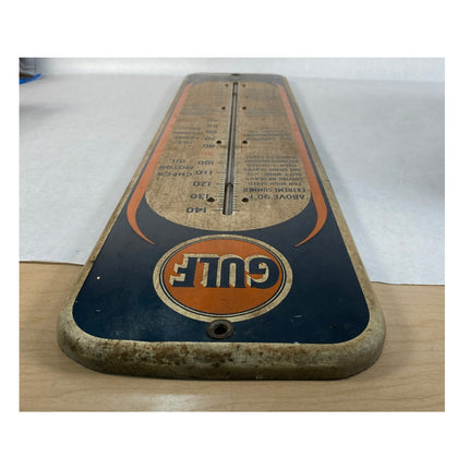 Vintage 1940s Gulf No-Nox Gasoline Metal Thermometer Sign – Working!