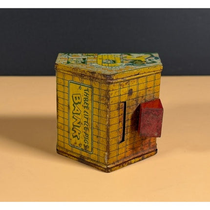 J Chein Three Little Pigs Tin Still Bank Vintage Toy Bank