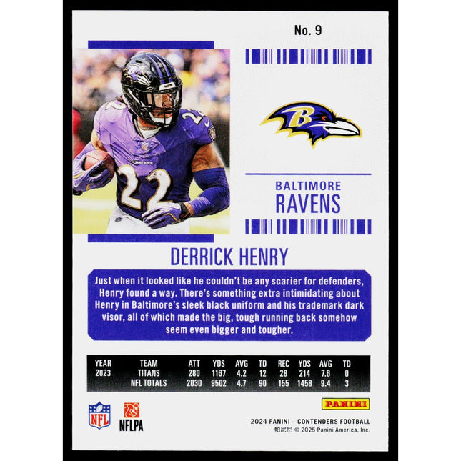 Derrick Henry 2024 Panini Contenders Season Ticket Retail #9 Baltimore Ravens