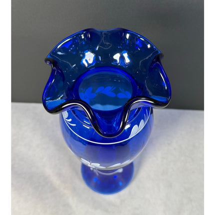 Fenton Cobalt Blue 9" Vase – Signed G. Burkhart