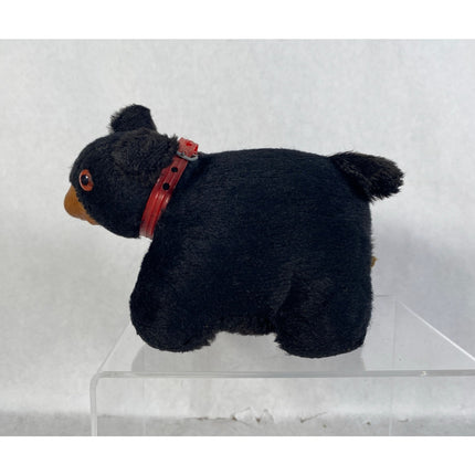 Vintage Japan Black Bear Straw-Filled Plush Toy – 6" Stuffed Animal