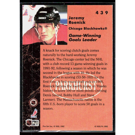 Jeremy Roenick 1991-92 Parkhurst French #439 Chicago Blackhawks