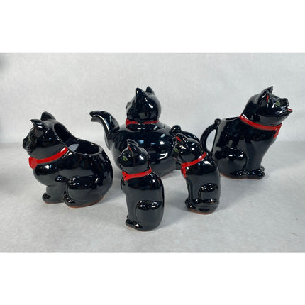 1951 Shafford Redware Black Cat Serving Set – Coffee Sugar Creamer Salt & Pepper
