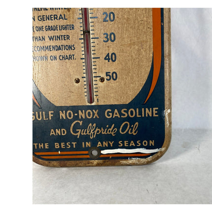 Vintage 1940s Gulf No-Nox Gasoline Metal Thermometer Sign – Working!