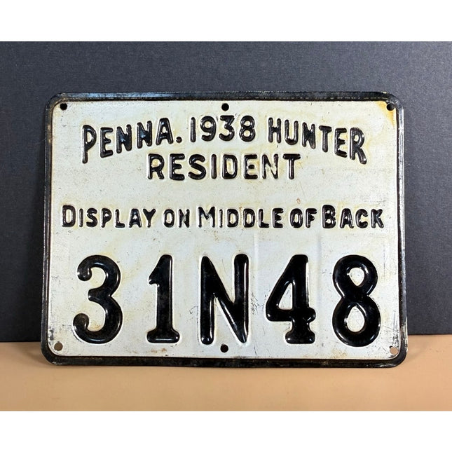 1938 Pennsylvania Resident Hunting License Metal Tag Vintage Collectible