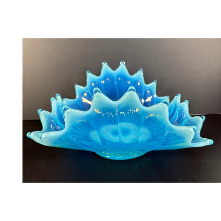 Fostoria Glass Heirloom Blue Opalescent Ruffle Bowl Swung