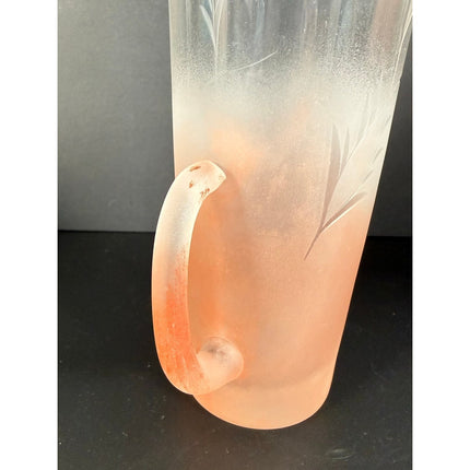 Vintage Hazel Atlas Pinkish Orange Floral Glass Pitcher & 4 Glasses Set