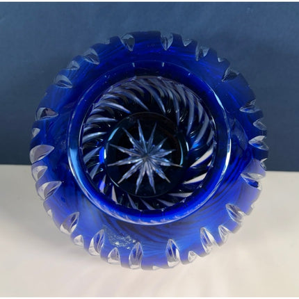 Lausitzer Glas Blue Hand-Cut Art Glass Vase East Germany w/ Label Vintage