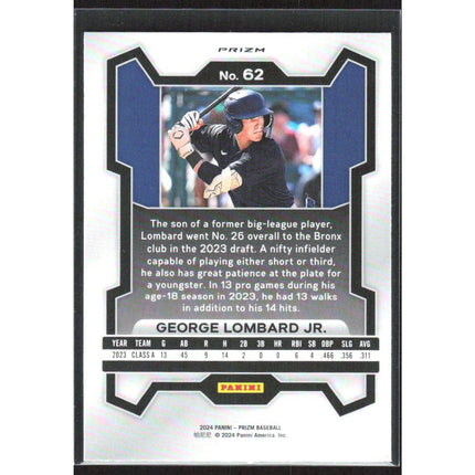 George Lombard Jr. 2024 Panini Prizm Silver Prizms #62 New York Yankees