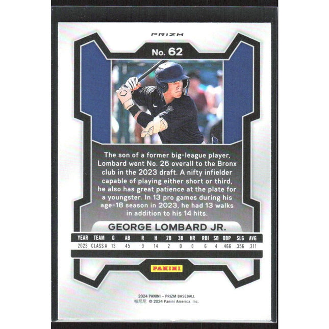 George Lombard Jr. 2024 Panini Prizm Silver Prizms #62 New York Yankees