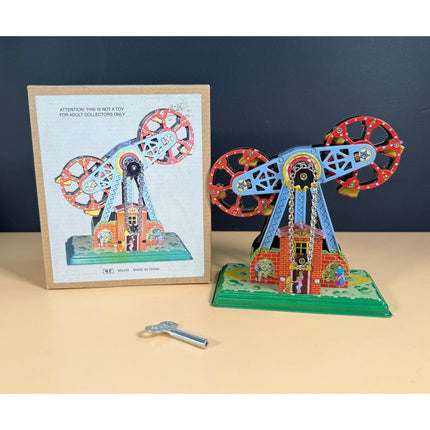 Wind-Up Tin Litho Double Ferris Wheel Carnival Ride China MS434 OB Working