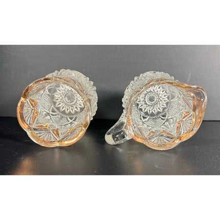 Vintage Pressed Gold Leaf Glass Creamer & Sugar Set