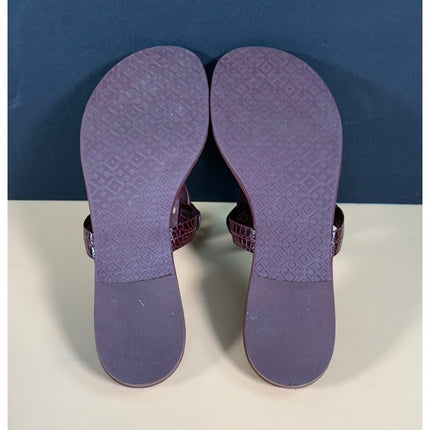Tory Burch Miller Thong Sandals Claret Burgundy Croc Emboss Women's 6.5 NIB