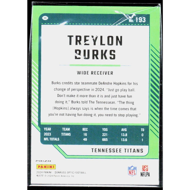 Treylon Burks 2024 Donruss Optic #193 Tennessee Titans