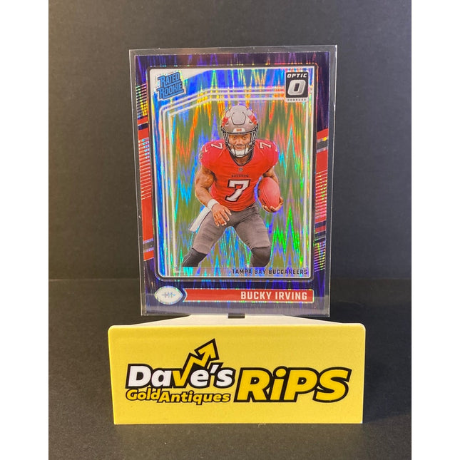 Bucky Irving 24 Donruss Optic 216 Buccaneers Rated Rookie Purple