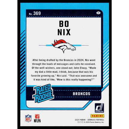 Bo Nix 2024 Donruss #369 RC Denver Broncos