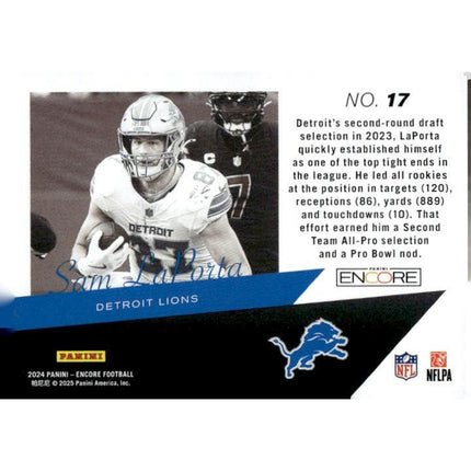Sam LaPorta 2024 Panini Encore The Future is Now #17 Detroit Lions