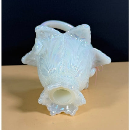 Fenton Opalescent Flowered Basket 6.5" White Vintage Art Glass
