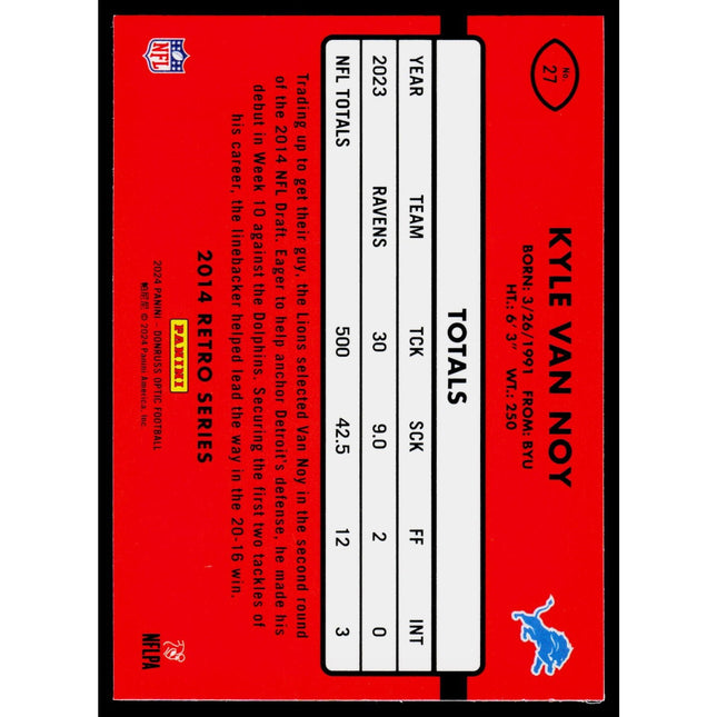 Kyle Van Noy 2024 Donruss Optic Holo #27 Detroit Lions