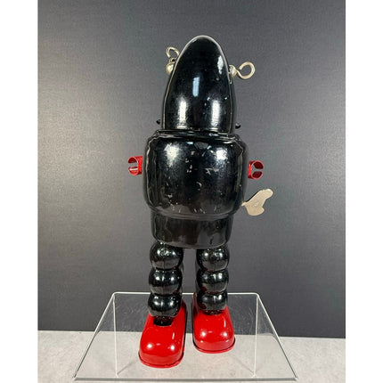 Tin Toys Planet Robot Black Wind-Up Schylling HAHA Toys — Working!