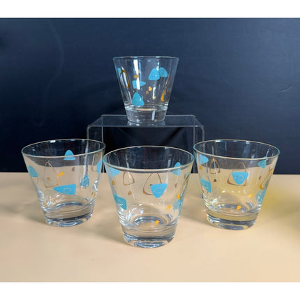 Vintage Federal Atomic Amoeba Boomerang Old Fashioned Glasses Turquoise Gold