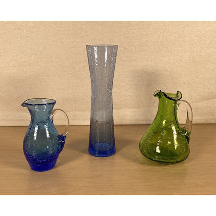 Vintage 1970s Handblown Crackle Glass 3-7" Vases Pitchers Set of 6