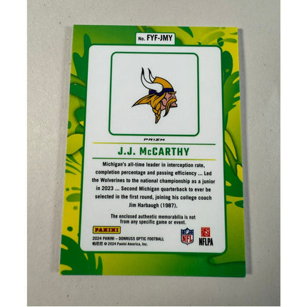 2024 Donruss Optic JJ McCarthy RC Patch Prizm #FYF-JMY First Year Fresh Vikings