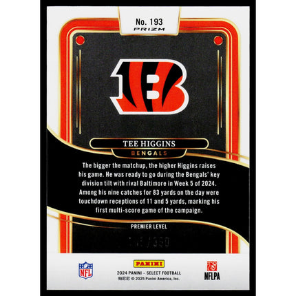 Tee Higgins 2024 Panini Select Purple Prizm Shock #193 SN Cincinnati Bengals