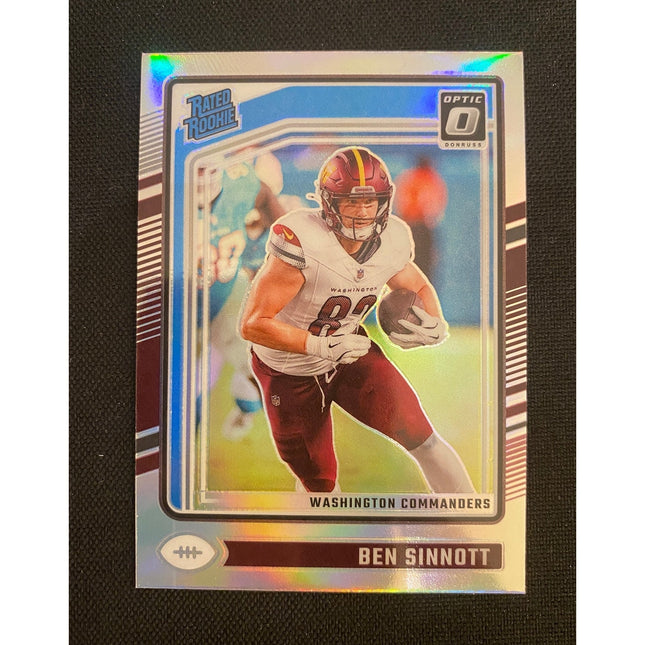 2024 Donruss Optic Ben Sinnott RC #207 Commanders Rated Rookie Silver Holo