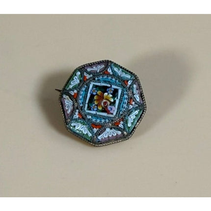 Vintage Italian Micro Mosaic Brooch 3" Made in Italy Pin