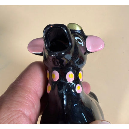 Vintage Redware Cow Creamer & Sugar Set Hand Painted Pottery