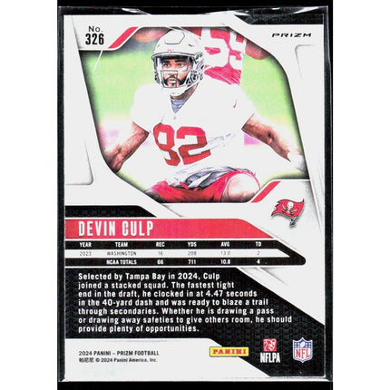 Devin Culp 2024 Panini Prizm Orange Disco Prizm #326 RC Tampa Bay Buccaneers