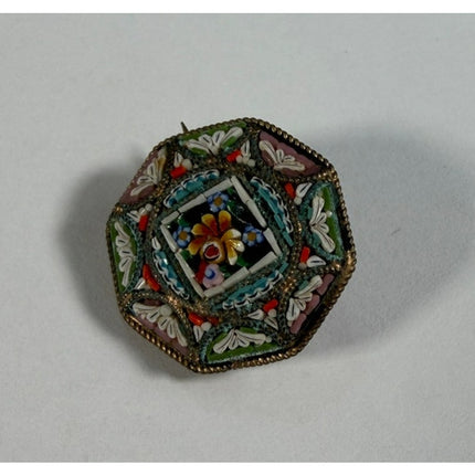 Vintage Italian Micro Mosaic Brooch 3" Made in Italy Pin