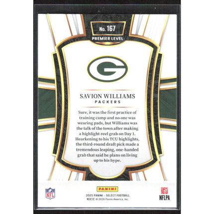 Savion Williams 2025 Panini Select #167 RC Green Bay Packers