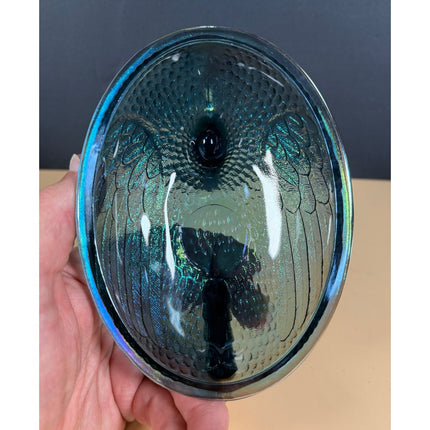 Indiana Glass Iridescent Blue Carnival Hen on Nest Covered Dish 7" Vintage