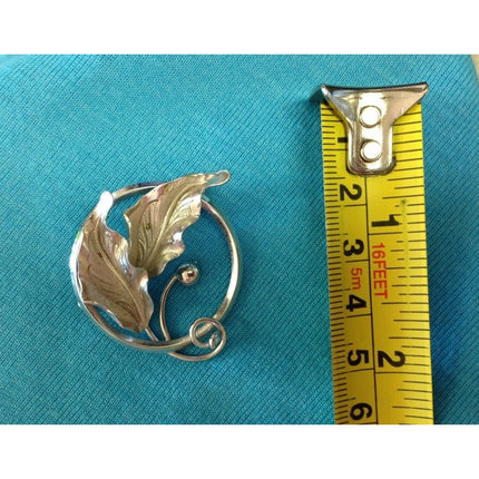 Vintage C.R. Co. 12K Gold Filled Silvertone 1 1/4" Leaf Design Brooch
