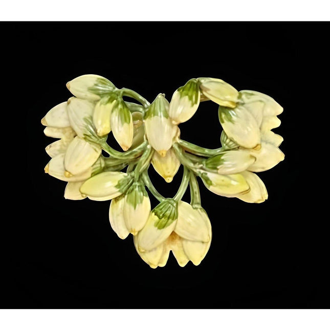 Vintage 1940s Sandor White & Green Enameled Floral Brooch Pin Signed