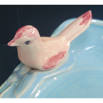 Vintage McCoy Bird Bath Bowl Planter – Blue & Burgundy  Ceramic Glaze
