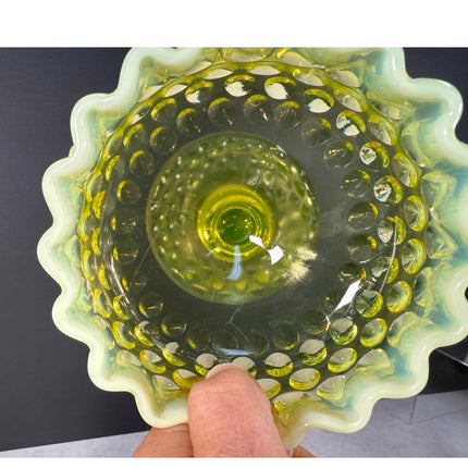 Fenton Uranium Glass Footed Hobnail Candy Dish 5 3/4" Topaz Opalescent Vaseline