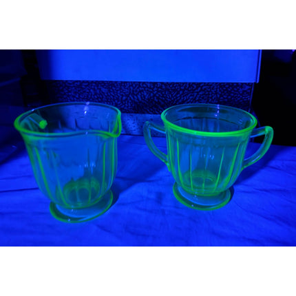 Federal Green Uranium Depression Glass Creamer & Sugar Set