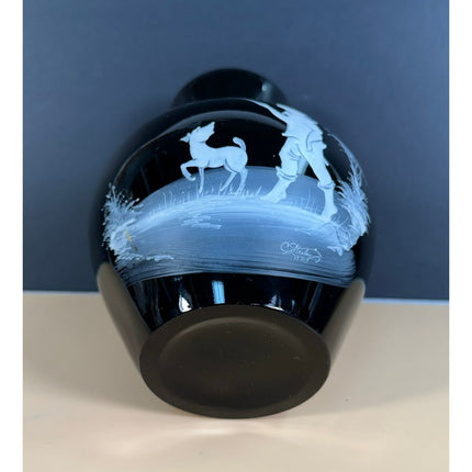Westmoreland Glass Black Vase 7" Mary Gregory Vintage Art Glass Collectible