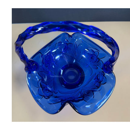Fenton Cobalt Blue Glass Basket Vintage Art Glass