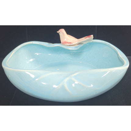 Vintage McCoy Bird Bath Bowl Planter – Blue & Burgundy  Ceramic Glaze