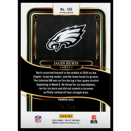 Jalen Hurts 2024 Panini Select Purple Shock 240/360 #165 SN Premier Eagles