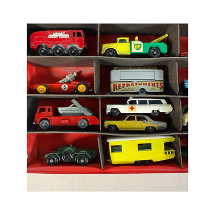 Vintage Mattel Miniature Cars Carry Case w/ 42 Matchbox Diecast Cars Toy Lot